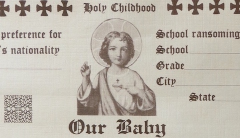 Fig 1. Detail from Holy Childhood Baptism certificate, c. 1940